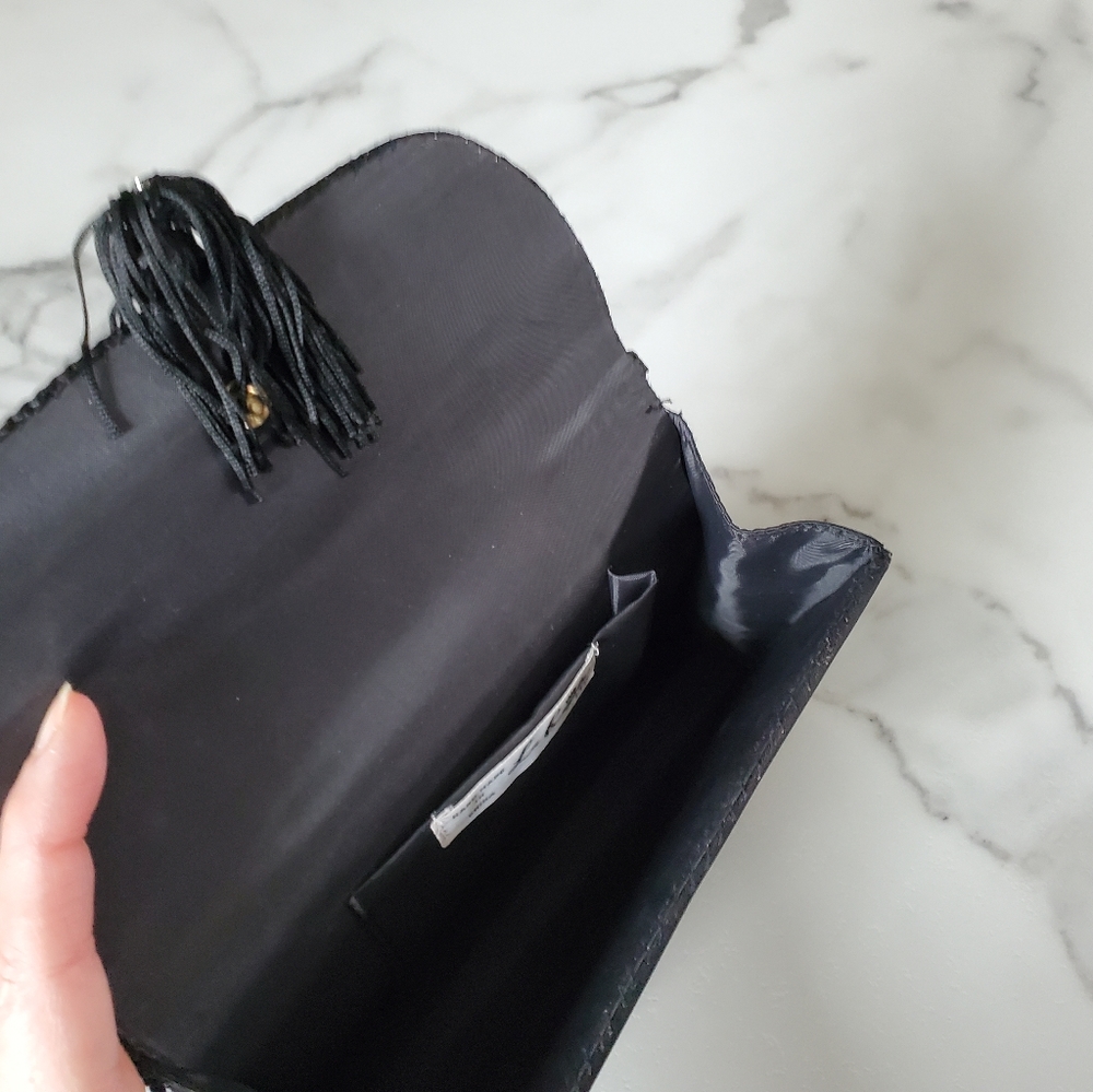 La Regale  Black Satin Evening Bag with Tassel - Picture 3 of 14